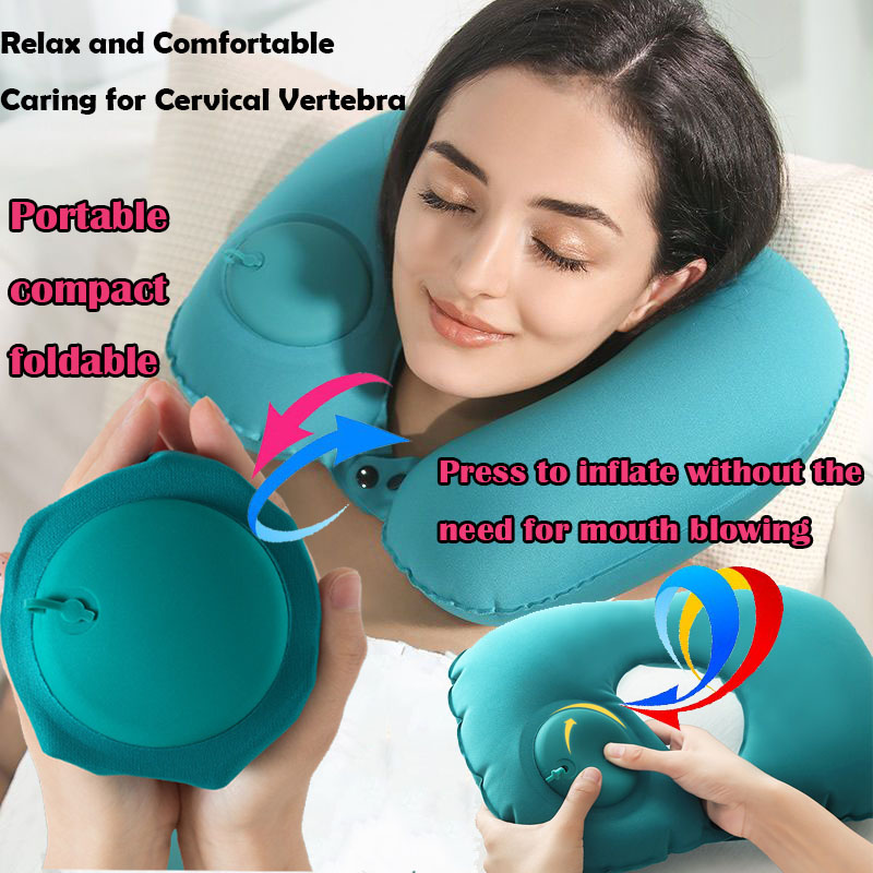 Travel Pillow Inflatable - Taşınabilir, Şişirilebilir, Kendiliğinden Doldurulabilen Boyun Yastığı,