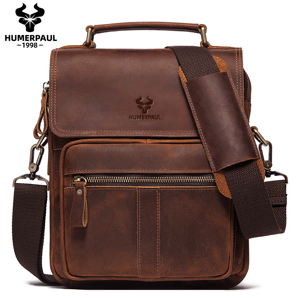 Travel Accessories Luxury - HUMERPAUL Hakiki Deri erkek omuzdan askili