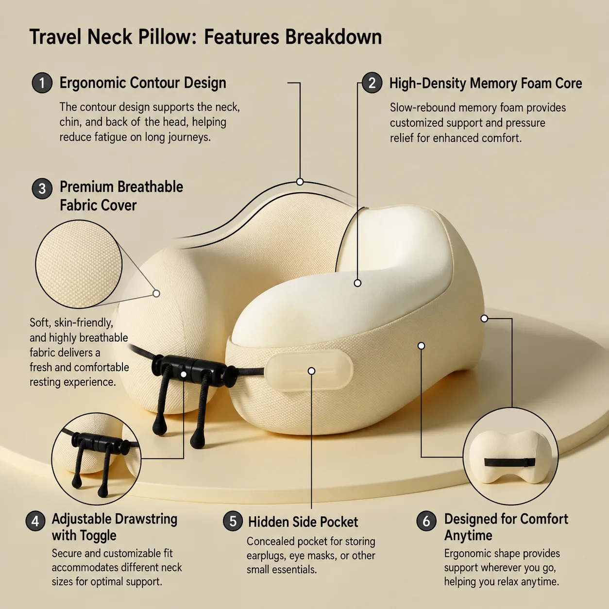 U Şekilli Konforlu Uçak Seyaha - Neck Pillow Memory Foam incelemesi ve fiyatı
